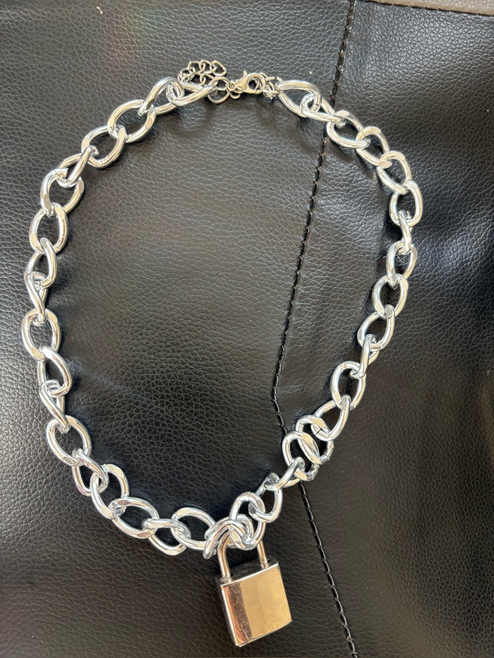 Silver Padlock Chain Necklace -